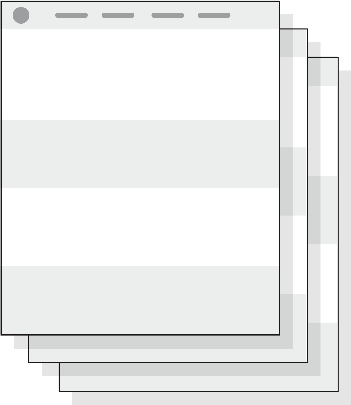 Wireframe van een MultiPager-website met meerdere pagina’s
