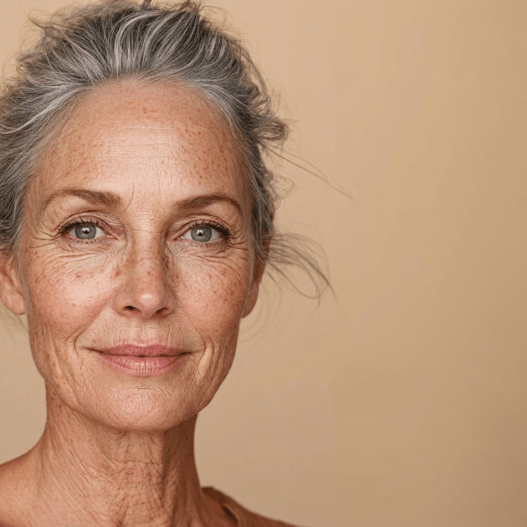 Portret van een glimlachende vrouw met grijs haar